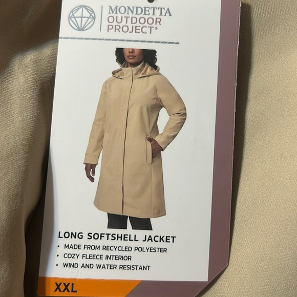 Mondetta Long Soft Shell Hooded Jacket Fleece Interior Light tan size XXL NWT - Picture 2 of 10